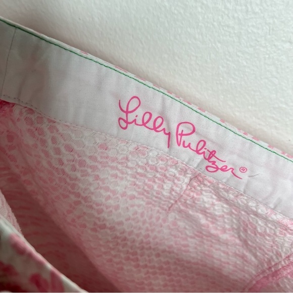 Lilly Pulitzer Pink White Print The Buttercup Stretch Scalloped Cotton Shorts 0 - Picture 8 of 9